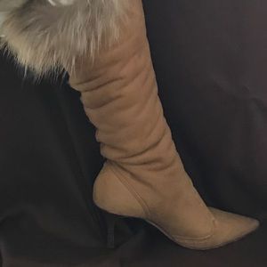 Manolo Blahnik Suede and Fur Knee High Boot